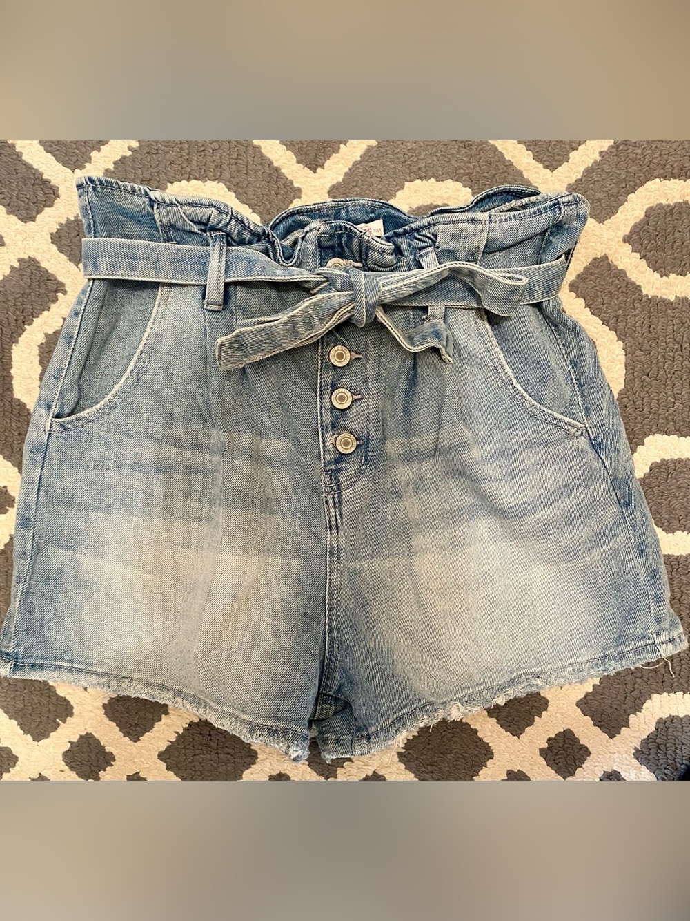 SO Light Blue Denim Paperbag High Waist Vintage Stretch Mom Shorts